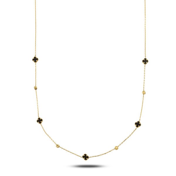 14 Ayar  Onix Clover Altın Kolye