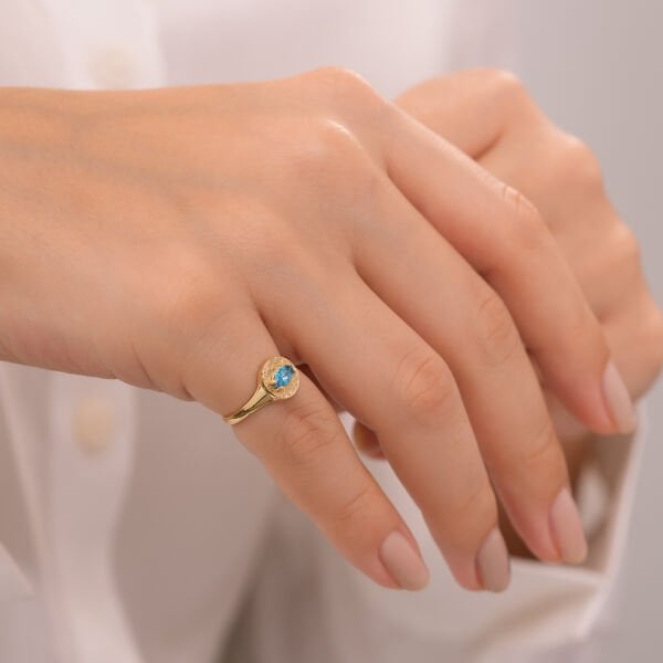 14 Ayar Blue Whısper Şovalye Yüzük