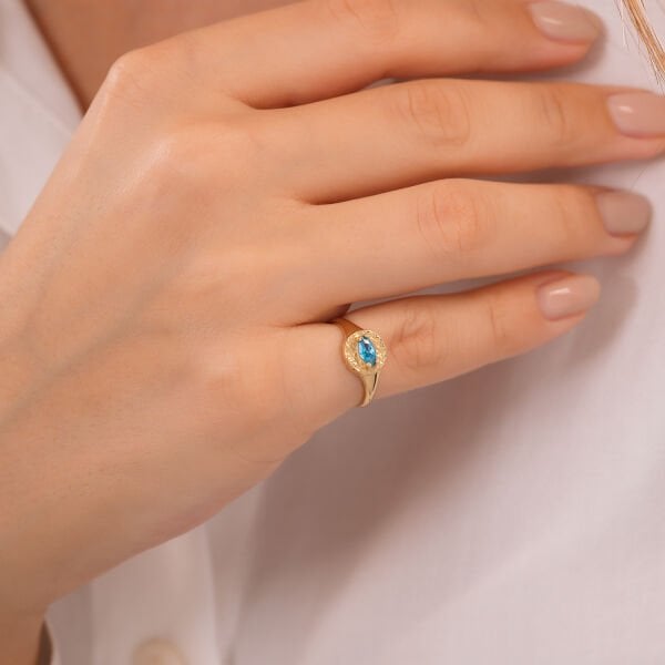 14 Ayar Blue Whısper Şovalye Yüzük