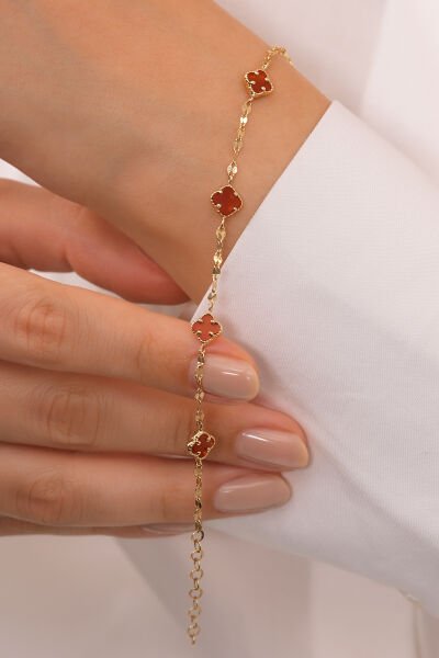 14 Ayar Agate Clover  Altın Bileklik