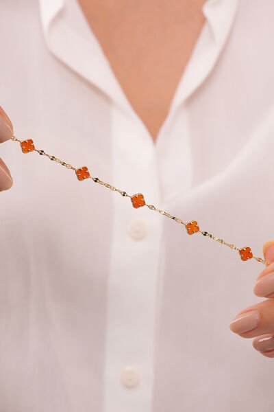 14 Ayar Agate Clover  Altın Bileklik