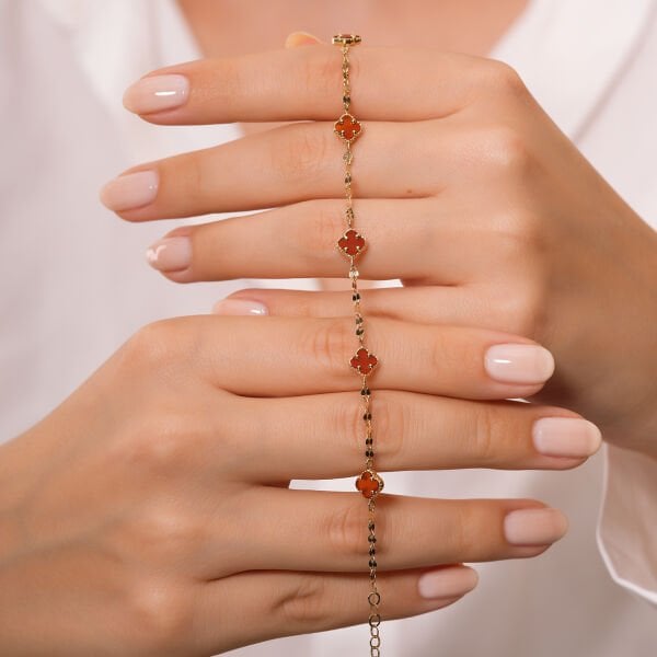 14 Ayar Agate Clover  Altın Bileklik
