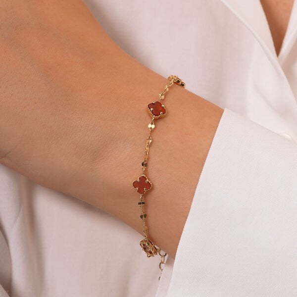 14 Ayar Agate Clover  Altın Bileklik
