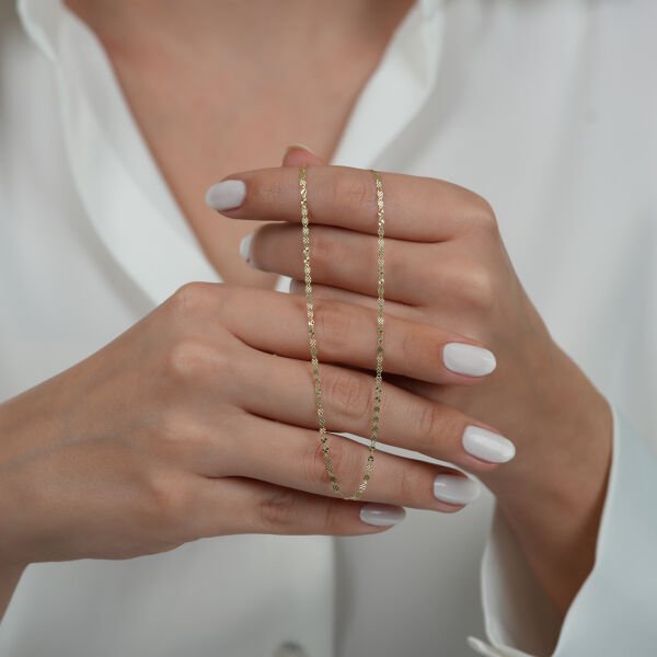 14 Ayar Tasarım Ezme Altın Zincir