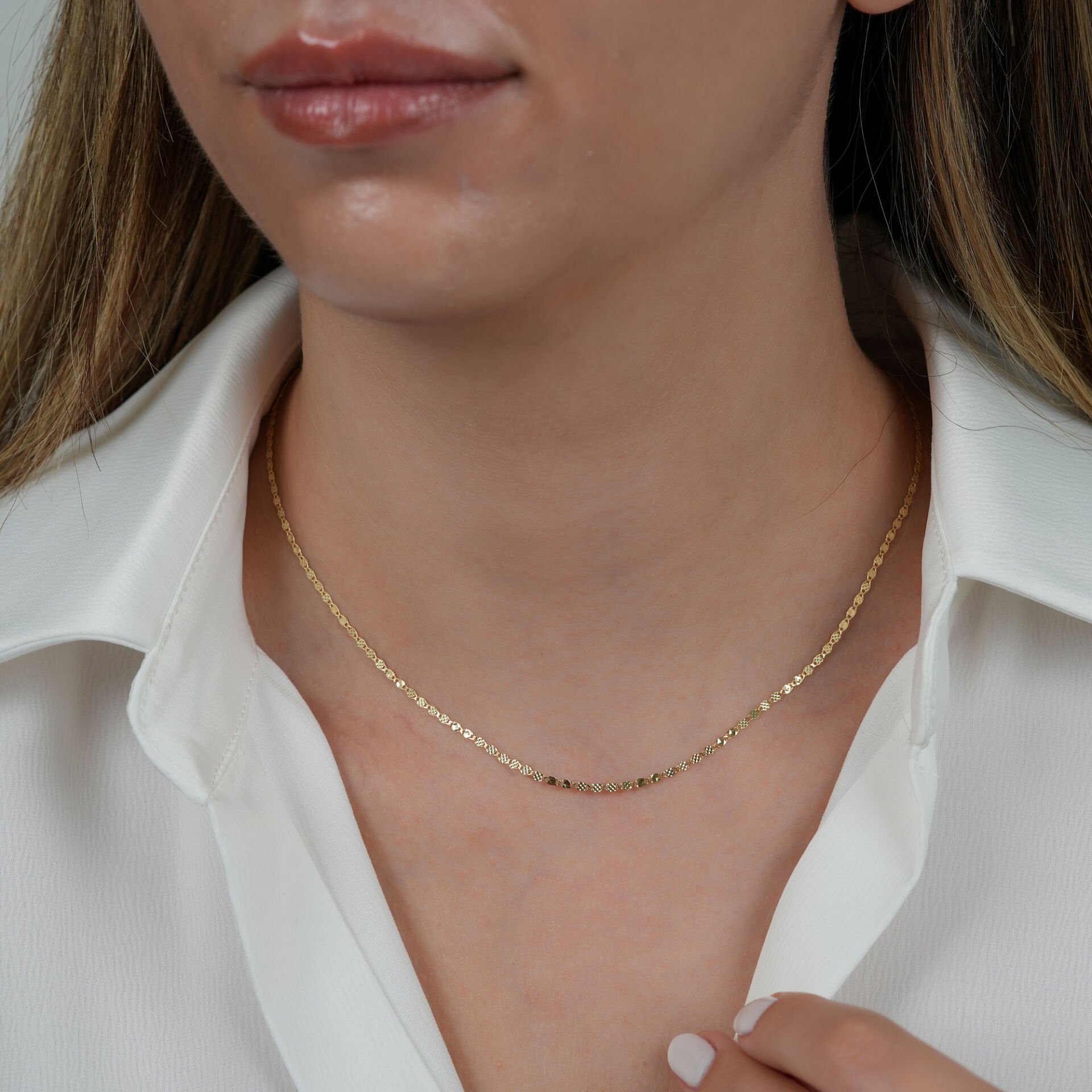 14 Ayar Tasarım Ezme Altın Zincir